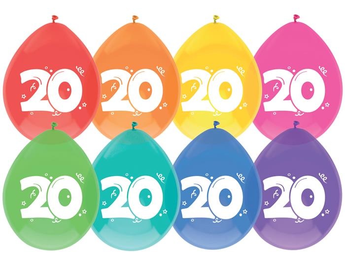Ballonnen 20 jaar mix kleuren afbeelding