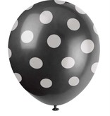 Ballonnen Zwart Met Witte Stippen - 6 Stuks