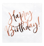 Happy Birthday Servetten Wit/Rosé Goud - 20 Stuks