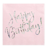 Servetten Happy birthday Poederroze - 20 Stuks