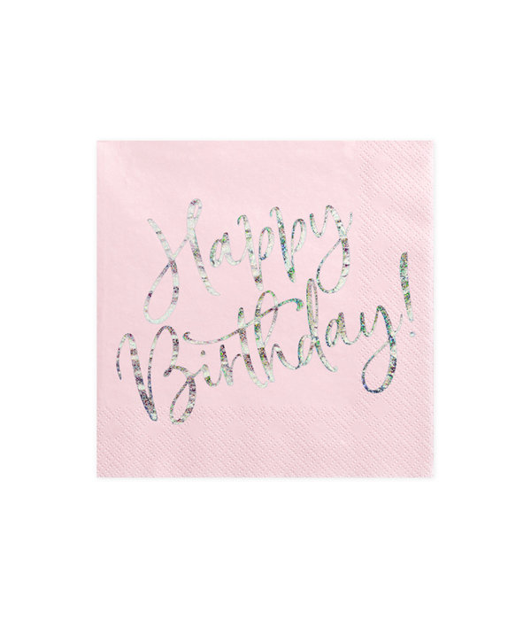 Servetten Happy birthday Poederroze - 20 Stuks