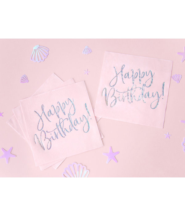 Servetten Happy birthday Poederroze - 20 Stuks