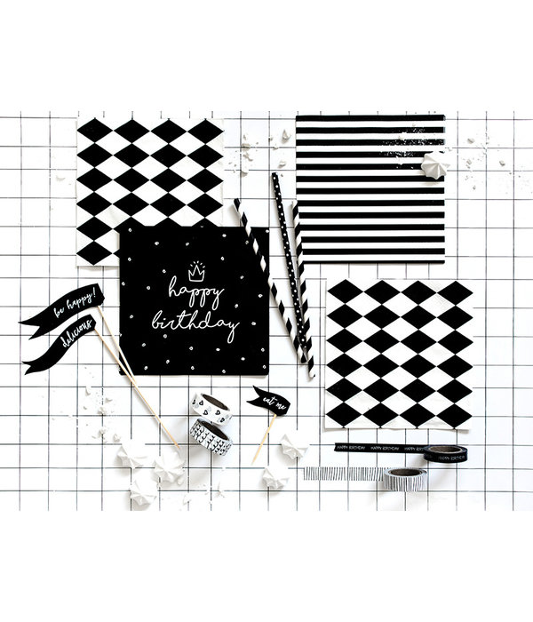 Servetten Happy birthday King Zwart/Wit - 20 Stuks
