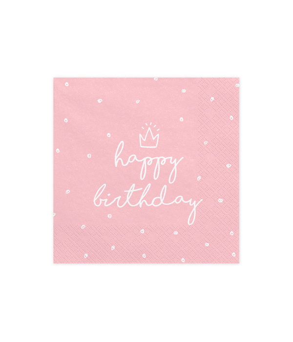 Servetten Happy birthday Queen lichtroze - 20 Stuks