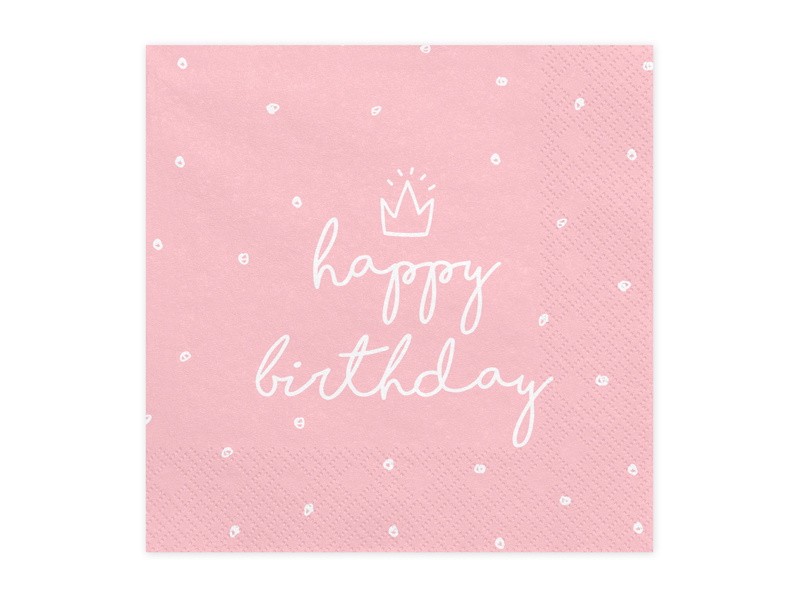 Servetten Happy birthday Queen lichtroze - 20 Stuks afbeelding