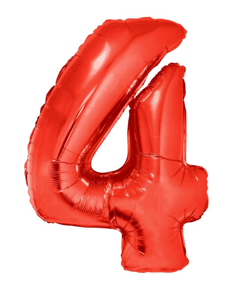 Folieballon Rood Cijfer &apos;4&apos; Groot afbeelding