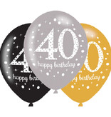 Ballonnen 40 Jaar Happy Birthday Zilver, Goud En Zwart