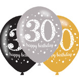 Ballonnen 30 Jaar Happy Birthday Zilver, Goud En Zwart