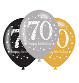 Ballonnen 70 Jaar Happy Birthday Zilver, Goud En Zwart