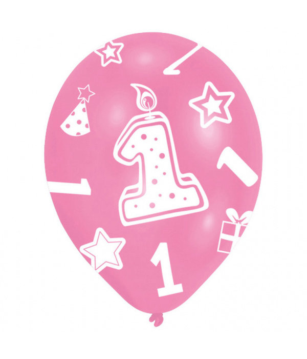 Ballonnen Verjaardag 1 Jaar Roze - 6 Stuks