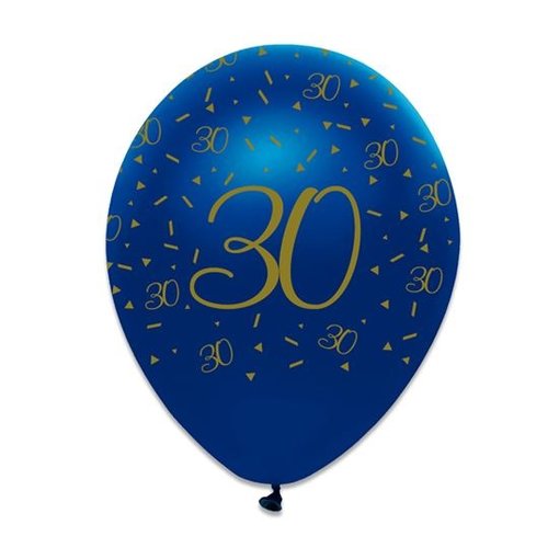 Ballonnen 30 Jaar Navy Blauw/Goud - 6 Stuks