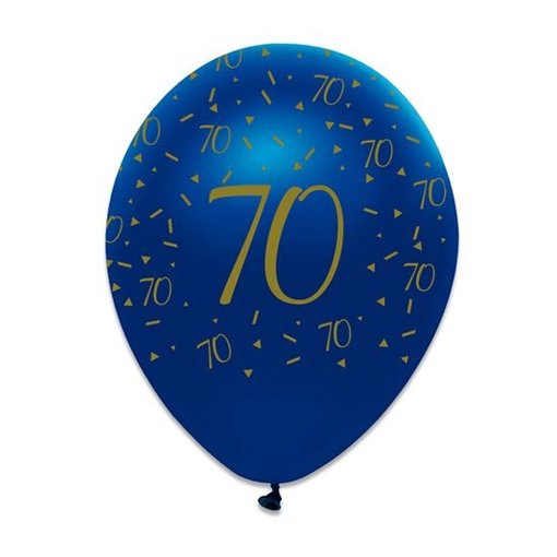 Ballonnen 70 Jaar Navy Blauw/Goud - 6 Stuks