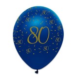 Ballonnen 80 Jaar Navy Blauw/Goud - 6 Stuks