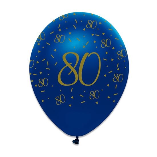 Witbaard Ballonnen 80 Jaar 30 Cm Latex Blauw/goud 6 Stuks
