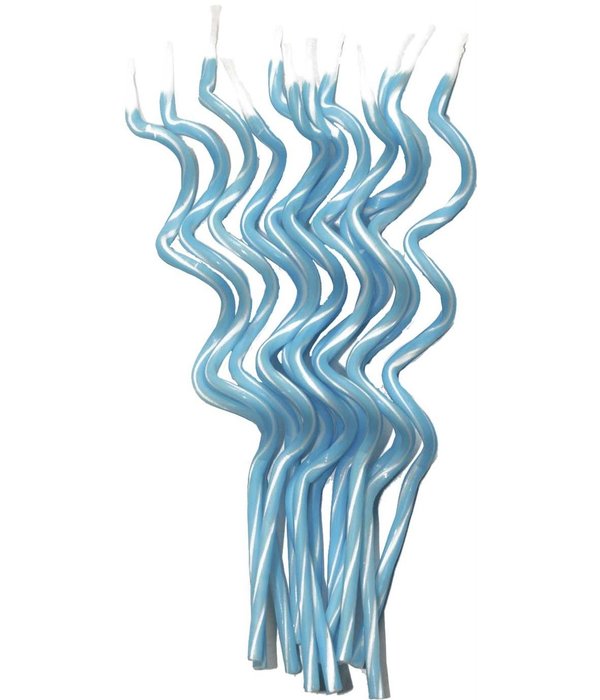 Spaghetti Kaarsjes Blauw/Wit - 12 Stuks