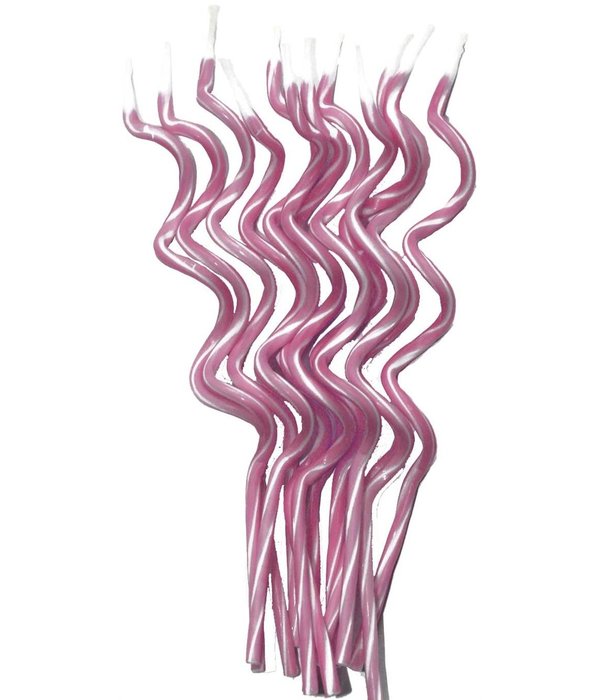 Spaghetti Kaarsjes Roze/Wit - 12 Stuks