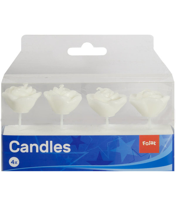 Kaarsjes Witte Rozen - 4 Stuks