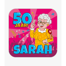 Huldeschild 50 Jaar Sarah Cartoon