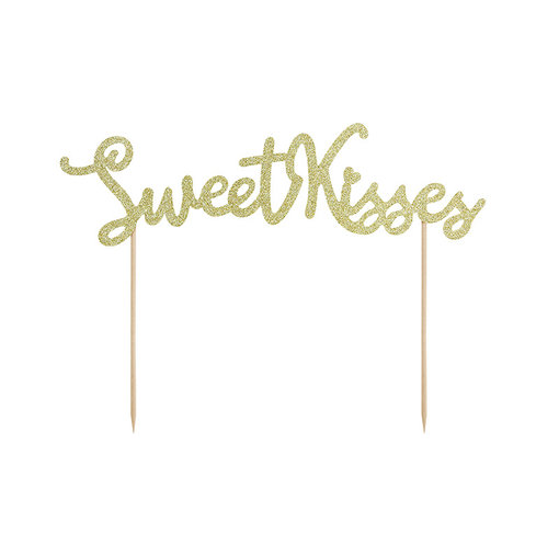 Cake Topper 'Sweet Kisses' Glitter Goud