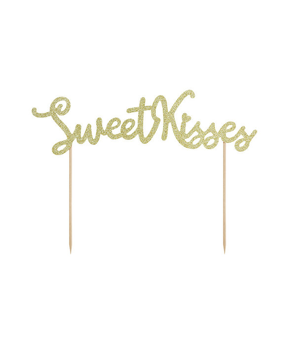 Cake Topper 'Sweet Kisses' Glitter Goud
