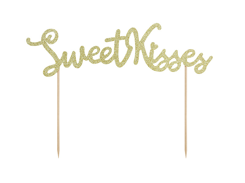 Cake Topper &apos;Sweet Kisses&apos; Glitter Goud