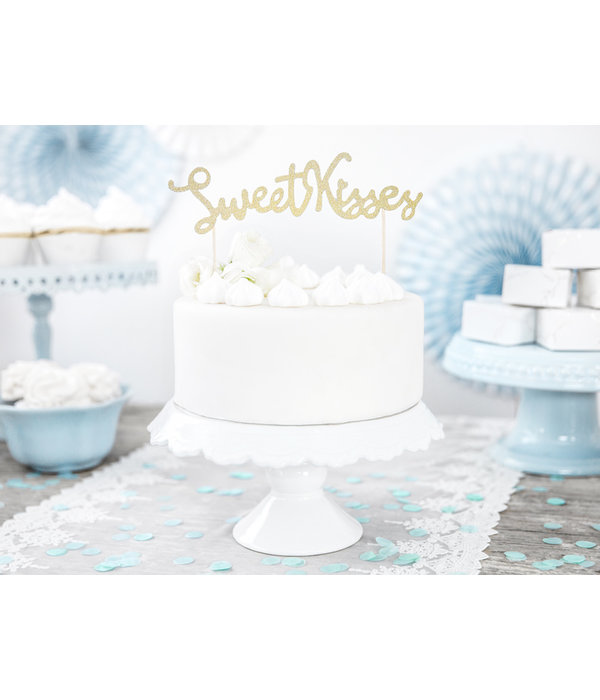 Cake Topper 'Sweet Kisses' Glitter Goud