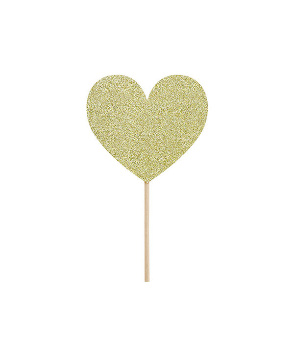 Cake Toppers Glitter Hartjes Goud - 6 Stuks