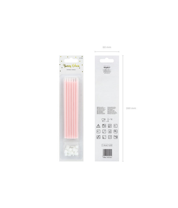 Taartkaarsjes licht roze 14cm - 12 stuks