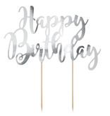 Cake topper Happy Birthday Zilver
