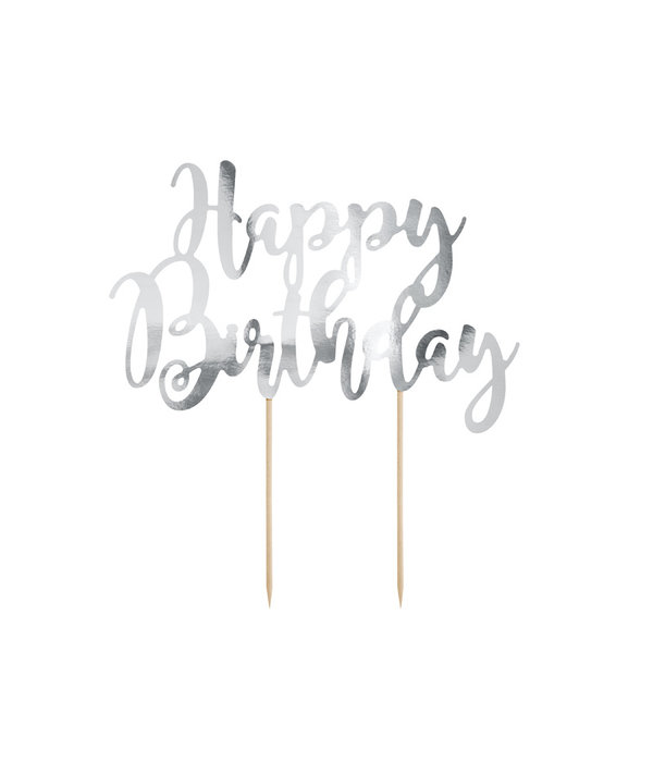 Cake topper Happy Birthday Zilver