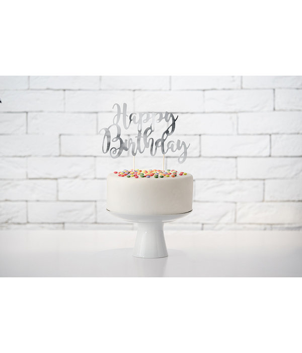 Cake topper Happy Birthday Zilver