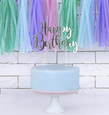 Cake topper Happy Birthday Zilver
