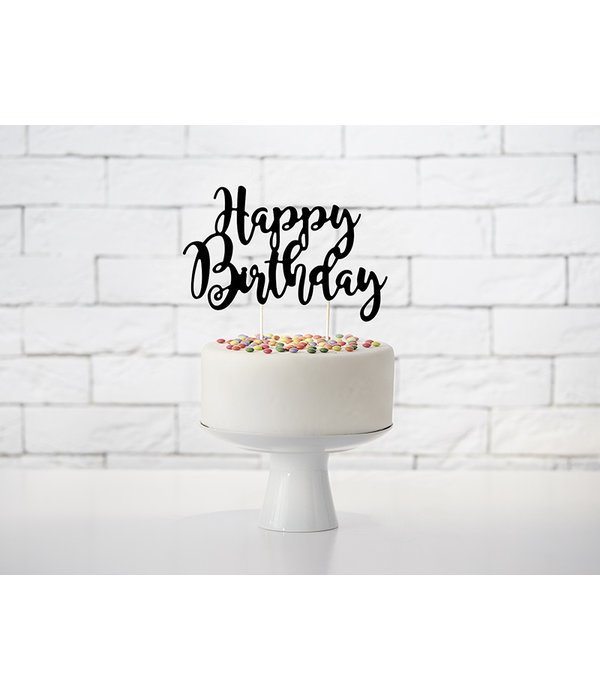 Cake topper Happy Birthday Zwart
