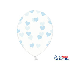 6 Transparante Ballonnen met hartjes print Sky Blue