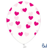 6 Transparante Ballonnen met hartjes print Fuchsia