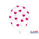 6 Transparante Ballonnen met hartjes print Fuchsia