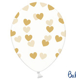 6 Transparante Ballonnen met hartjes print Goud
