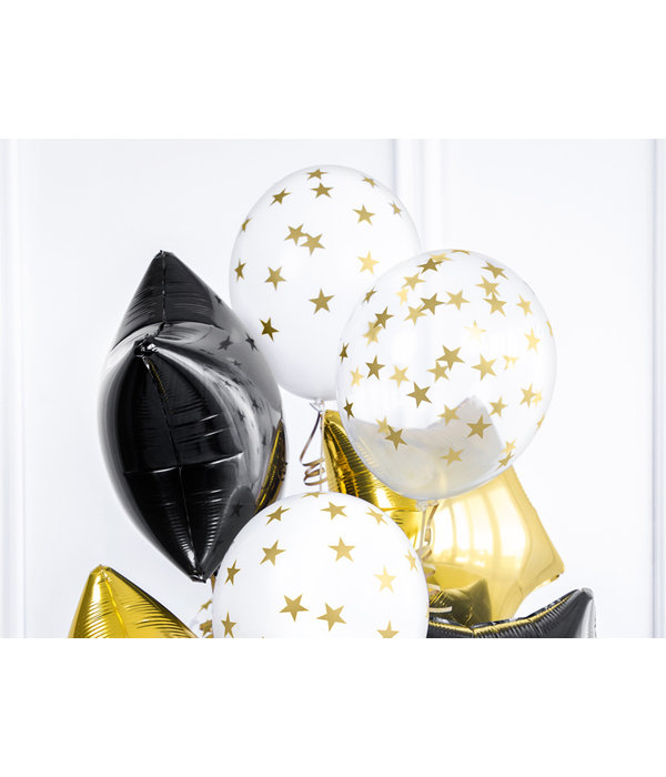 6 Transparante Ballonnen met Sterren print Goud