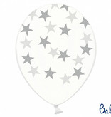 6 Transparante Ballonnen met Sterren print Zilver