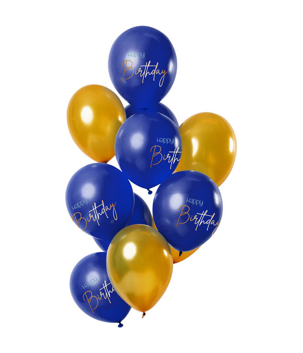 Ballonnen Set Happy Birthday Blauw/Goud Premium - 12 Stuks