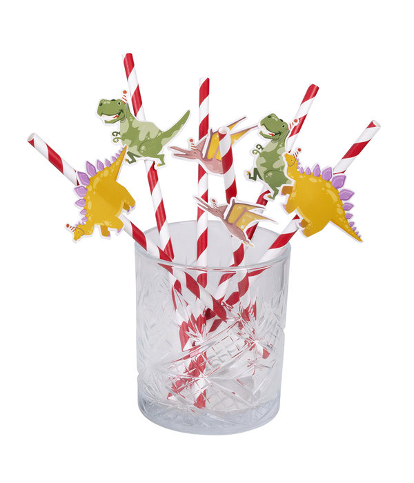 Set 6 Papieren rietjes Dino party