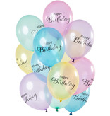 Ballonnen Happy Birthday Pastel Transparant  Premium (12st)
