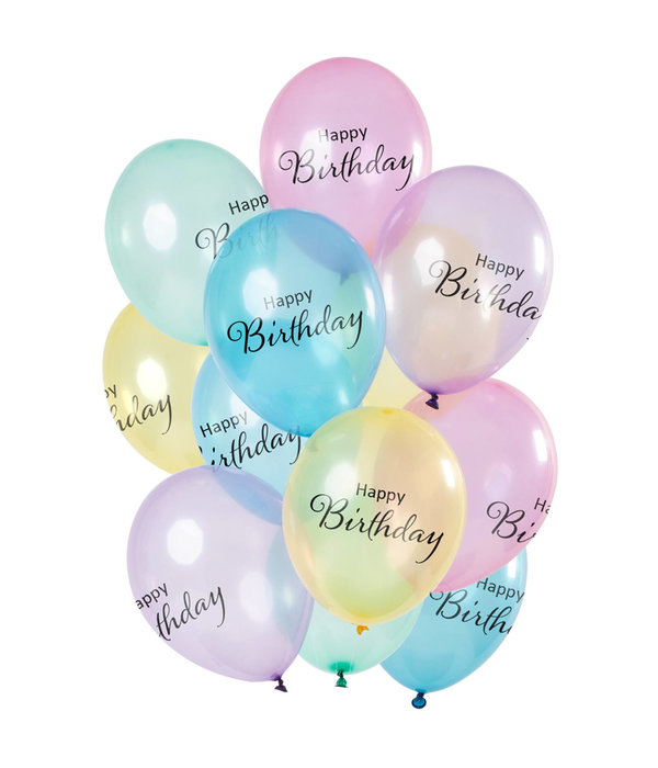 Ballonnen Happy Birthday Pastel Transparant  Premium (12st)