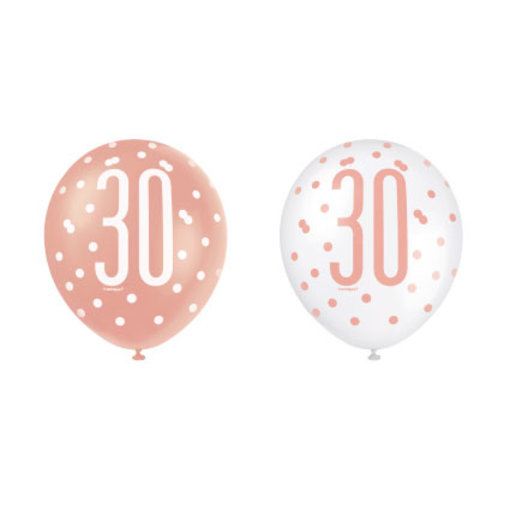 Ballonnen 30 Jaar Rosé Goud Glitz (6st)
