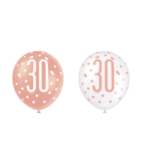 Ballonnen 30 Jaar Rosé Goud Glitz (6st)