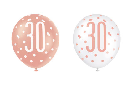 Ballonnen 30 Jaar Rosé Goud Glitz (6st)