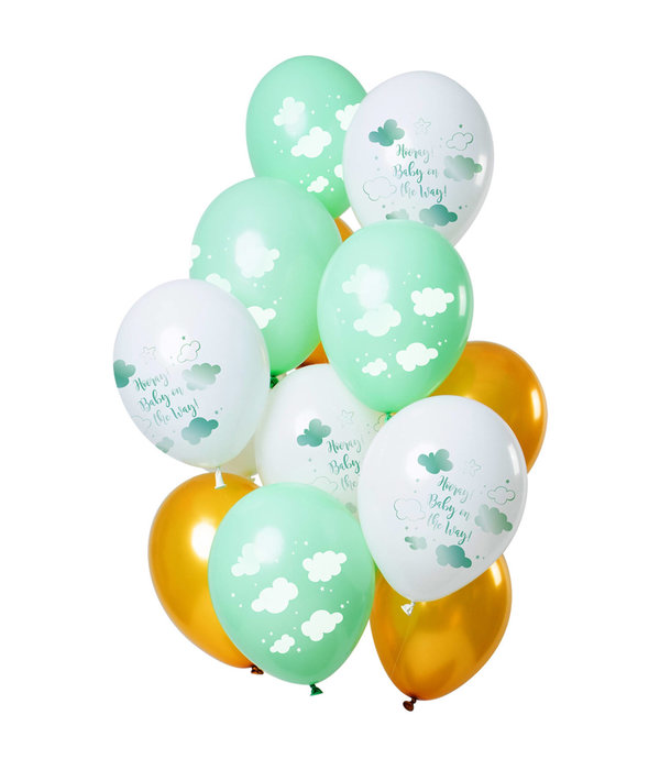 Ballonnen 'Hooray Baby on the Way' Premium (12st)