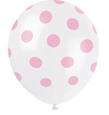 Ballonnen Wit Met Roze Stippen (6st)