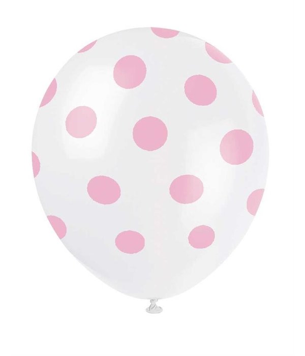 Ballonnen Wit Met Roze Stippen (6st)