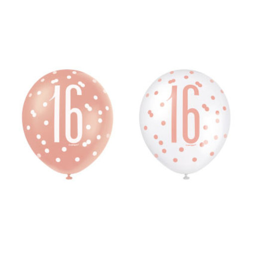 Ballonnen 16 Jaar Rosé Goud Glitz (6st)
